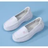 Womens White Nurse Shoes Leather Open Flat Heel Breathable Deodorizing Non-Slip