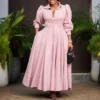 Womens Elegant Solid Puff Long Sleeve High Waist Office Commute Maxi Shirt Dress