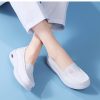 Womens White Nurse Shoes Leather Open Flat Heel Breathable Deodorizing Non-Slip