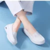 Womens White Nurse Shoes Leather Open Flat Heel Breathable Deodorizing Non-Slip