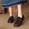Womens Vintage Suede Round Toe Flat Slip-On Casual Shoes