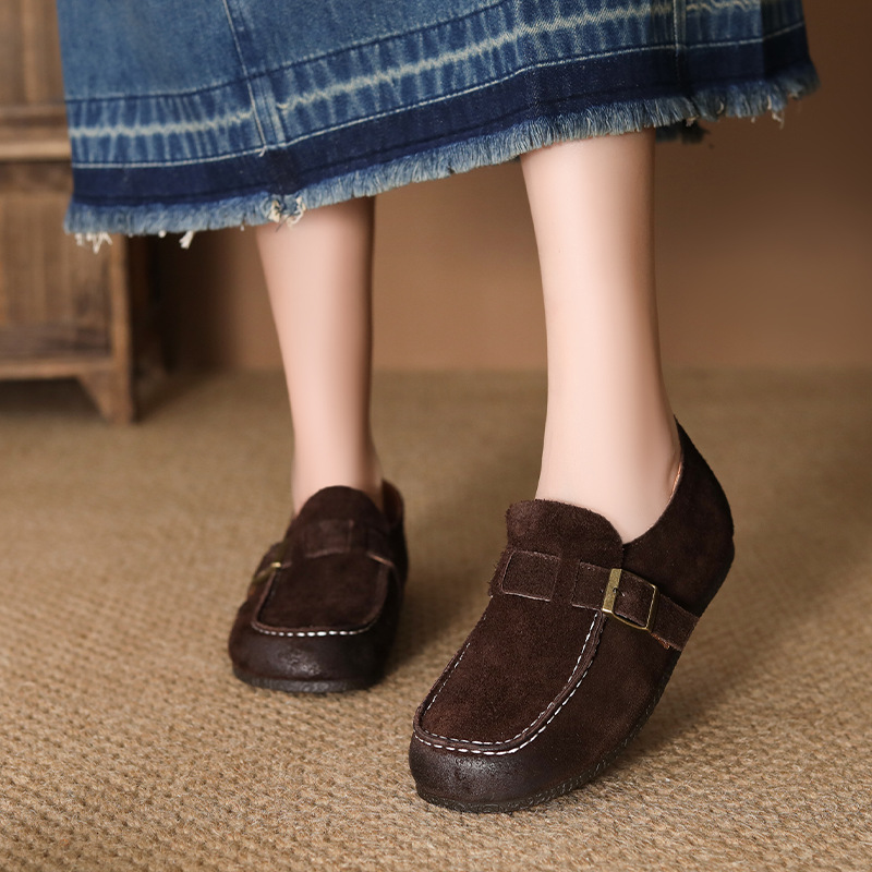 Womens Vintage Suede Round Toe Flat Slip-On Casual Shoes