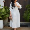 Plus Size Solid Midi Umbrella Dress V Neck 3/4 Sleeve High Waist Elegant