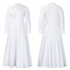 Womens Elegant Solid Puff Long Sleeve High Waist Office Commute Maxi Shirt Dress