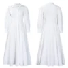 Womens Elegant Solid Puff Long Sleeve High Waist Office Commute Maxi Shirt Dress