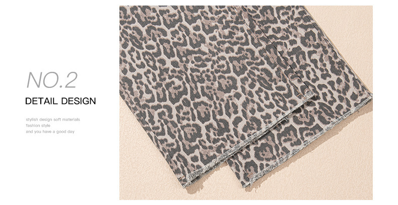 Womens High Waist Leopard Print Straight Leg Jeans Vintage Summer Stretch Pants