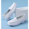 Womens White Nurse Shoes Leather Open Flat Heel Breathable Deodorizing Non-Slip