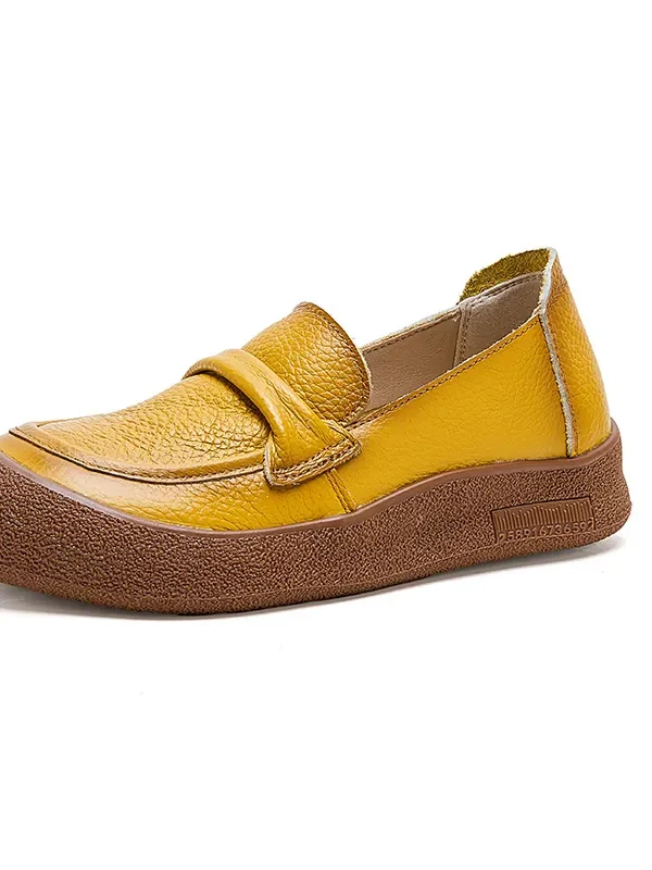 Womens Vintage Genuine Leather Flat Shoes Comfortable Non-Slip Casual