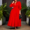 Womens Elegant Solid Puff Long Sleeve High Waist Office Commute Maxi Shirt Dress