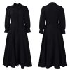 Womens Elegant Solid Puff Long Sleeve High Waist Office Commute Maxi Shirt Dress