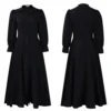 Womens Elegant Solid Puff Long Sleeve High Waist Office Commute Maxi Shirt Dress
