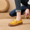 Womens Vintage Genuine Leather Flat Shoes Comfortable Non-Slip Casual