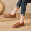 Womens Vintage Genuine Leather Flat Shoes Comfortable Non-Slip Casual