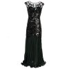 1920s Vintage Sequin Beaded Mesh Sleeveless Elegant Evening Dress Long Small Train