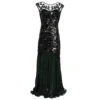 1920s Vintage Sequin Beaded Mesh Sleeveless Elegant Evening Dress Long Small Train
