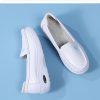 Womens White Nurse Shoes Leather Open Flat Heel Breathable Deodorizing Non-Slip
