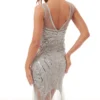 Plus Size Womens 1920s Vintage Sequin Tulle Sleeveless Evening Dress