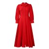 Womens Elegant Solid Puff Long Sleeve High Waist Office Commute Maxi Shirt Dress