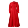 Womens Elegant Solid Puff Long Sleeve High Waist Office Commute Maxi Shirt Dress