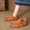 Womens Vintage Suede Round Toe Flat Slip-On Casual Shoes