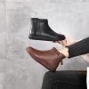 Winter Leather Ankle Moms Boots Wool Lined Non-Slip Rubber Sole Flat Side Zip