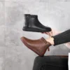 Winter Leather Ankle Moms Boots Wool Lined Non-Slip Rubber Sole Flat Side Zip