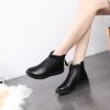 Winter Leather Ankle Moms Boots Wool Lined Non-Slip Rubber Sole Flat Side Zip