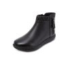 Winter Leather Ankle Moms Boots Wool Lined Non-Slip Rubber Sole Flat Side Zip