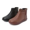 Winter Leather Ankle Moms Boots Wool Lined Non-Slip Rubber Sole Flat Side Zip