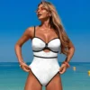Womens Solid Color One Piece Swimsuit Quick Dry High Elasticity Chest Pad Tight Fit
