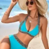 Womens Solid High Waist Bikini Padded No Underwire Swimsuit
