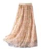 Women's Mulberry Silk Printed A-Line Maxi Skirt Elastic Waist Slimming Elegant
