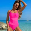 Womens Mesh One Piece Modest Swimsuit Solid Nylon Bust Pad No Underwire