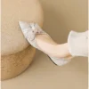 Womens Pointed Toe Rhinestone Bow Slip-On Flats Microfiber Wide Shoes