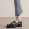 Womens Vintage Loafers Thick Heel Buckle Round Toe Microfiber Shoes