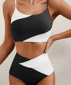 Women's Color Block Cropped Bikini Top Open Back Padded Wireless