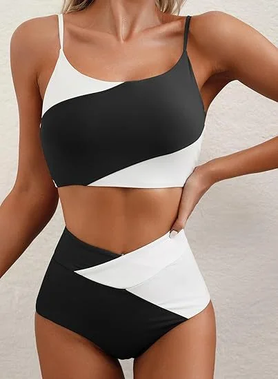 Women's Color Block Cropped Bikini Top Open Back Padded Wireless