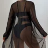 Women's Sheer Mesh Cover Up Bikini Set Sexy Quick Dry High Elastic Long Sleeve