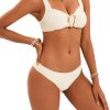 Womens Solid Bikini Wide Straps Pleated Padded Wireless Swimwear