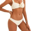 Womens Solid Bikini Wide Straps Pleated Padded Wireless Swimwear