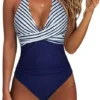 Womens Color Block One Piece Swimsuit Crisscross Padded QuickDry HighElastic