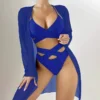 Women's Sheer Mesh Cover Up Bikini Set Sexy Quick Dry High Elastic Long Sleeve