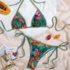 Womens Tropical Floral Tie Side Triangle Bikini With Padding