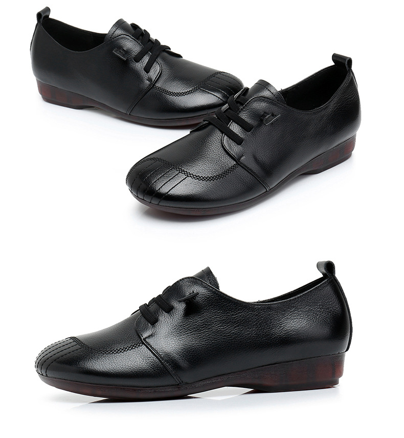 Womens Soft Leather Vintage Loafers Flats Wide Spring Fall Casual Lace-Up