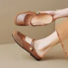 Womens Vintage Closed Toe Mules Flat Slip-On Summer Microfiber Rubber Shoes
