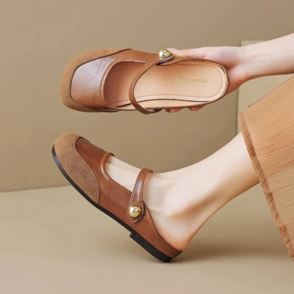 Womens Vintage Closed Toe Mules Flat Slip-On Summer Microfiber Rubber Shoes