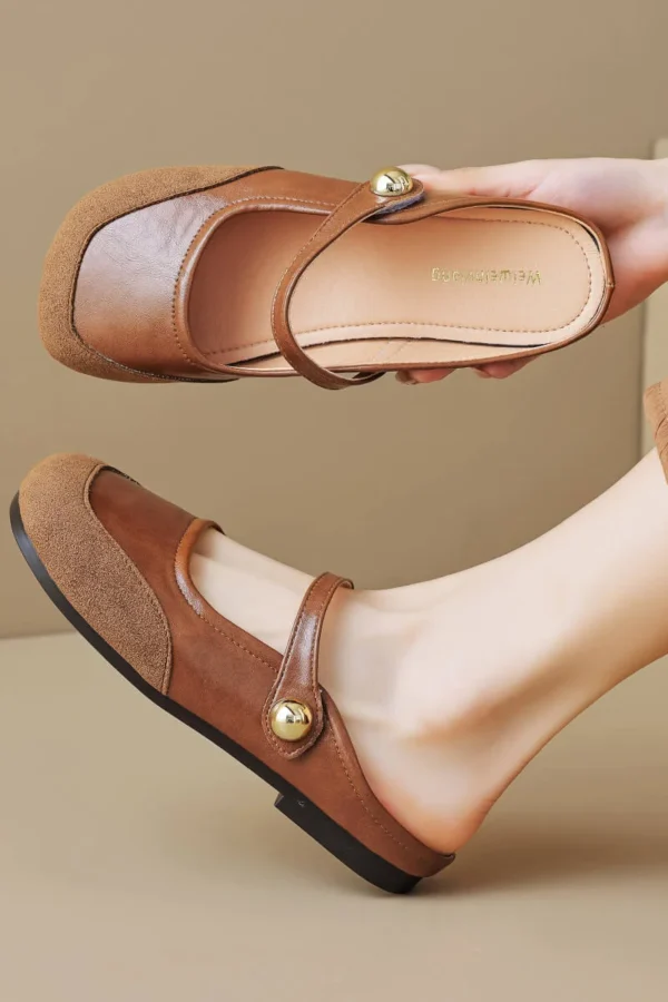 Womens Vintage Closed Toe Mules Flat Slip-On Summer Microfiber Rubber Shoes