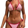 Color Block Heart Bikini Two Piece Tie Strap Open Back Cute Padded