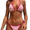 Color Block Heart Bikini Two Piece Tie Strap Open Back Cute Padded