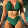 Womens Sporty Solid Color Two Piece Bikini Padded No Underwire Swimwear